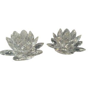Shannon Crystal Candle Holder Lotus Flower Godinger Ireland Vintage Pair